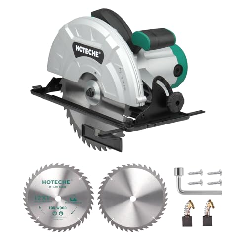 Hoteche 2300W Handkreissäge, 255MM TCT-Sägeblatt, 3300U/min, Aluminiumgehäuse, Farbbox