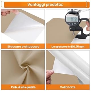 Toppa Pelle Adesiva per Riparazioni Nero, 43x200cm Kit Riparazione Sella Scooter, Ecopelle Adesiva per Divano Autoadesivo, Finta Pelle Adesiva per Sedili Auto, Sedia, Barca, Mobil