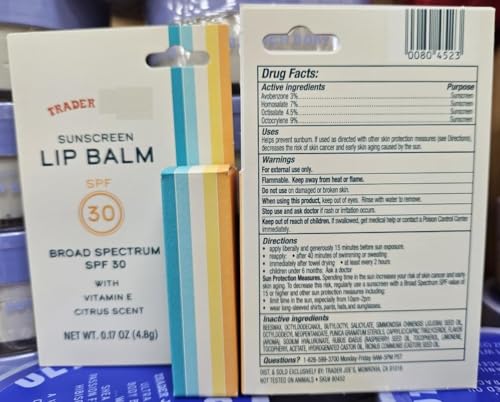 Generic Trader Joe Sunscreen Lip Balm VE Citrus Scent SPF 30 0.17oz 4.8g (2 Packs)