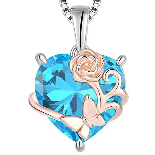 Yl Collar De Corazón Rosa Plata De Ley 925 Con Colgante Aguamarina De Piedra Natal De Marzo Para Mujer Yl Collar De Corazón Rosa Plata De Ley 925 Con Colgante Aguamarina De Piedra Natal De Marzo Para Mujer