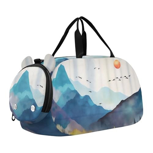 Misty Forest Mountain Kids Overnight Duffle Bag,Gymnastics Sports Dance Bag with Shoe Compartment & Wet Pocket, Travel Weekender Tote for Boys & Girls