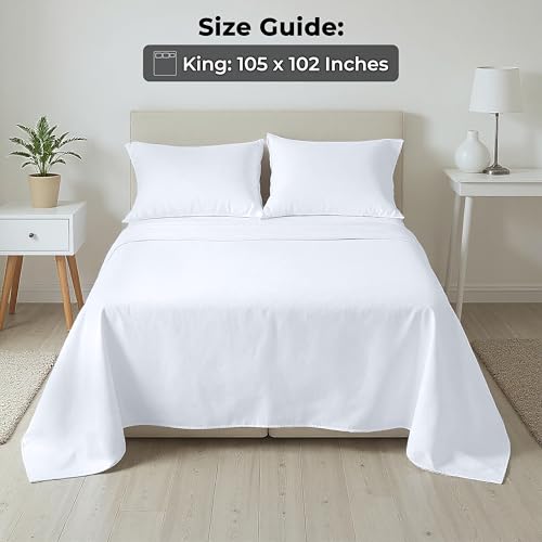 Image of Royale Linens 100% Organic Cotton King 2 Pack Flat Sheet Only - Super Soft - Percale Top Sheets - King Flat Sheet Sold Separately - Breathable, Cool & Crisp White Sheets Only (105 inch x 102 inch, White)