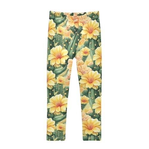 Girls Leggings Tropical Yellow Florals Cactus Soft Toddler Leggings for Girls Kids Pants Size 4T-10T