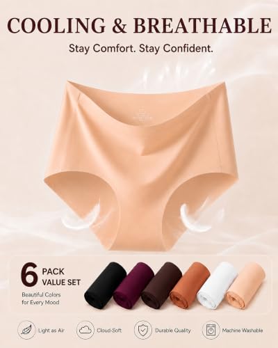 Image of FINETOO 6 Pack Womens Seamless Underwear Full Coverage No Show Hipster Panties Sexy Stretchy Invisible Briefs Bikini Lingerie