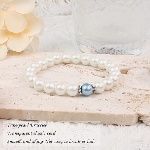Something Blue Gift for Bride, Bridal Shower Gifts for Bride to be White Pearl Bracelet Anniversary Gifts for Wife with Meaningful Card as Bride Gifts Bridal Party Gifts Wedding Accessories Jewelry3