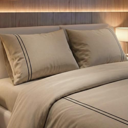 VOUCLER Dream – Pack 3 Piezas Funda Nordica Cama 150 (260x225 cm) y 2 Fundas Almohadas 50x80 – Stone – Satén 100% Algodón 300 Hilos, Tacto Sedoso y Adaptativo, Oeko-Tex®