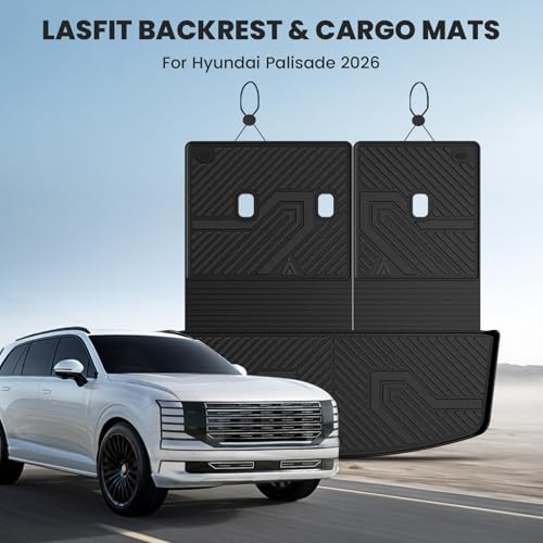 Image of LASFIT Cargo Mats for Hyundai Palisade 2026 | All Weather TPE Custom Fit Cargo Trunk Mat & Backrest Mats Accessories, Black