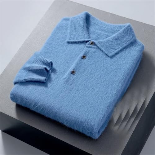 Men's Cashmere Sweater Winter Polo Neck Pullover Soft Knit Long Sleeve Loose Fit Top4