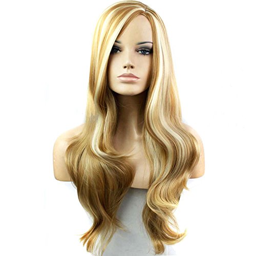 Beshiny Hair Wigs Blonde To Brown Mixed Wigs Long Curly wigs Two Tone Color Wigs for Women 28.5In