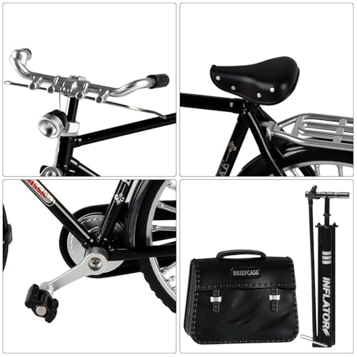 Image of CIRBOX Vintage Classic Bicycle Model Toy - Retro Metal Die-Cast Cycle with Pump & Briefcase Bag | Collectible Miniature Bike Showpiece for Home & Office Decor