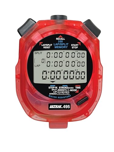 Image of ULTRAK 495 Stopwatch - Red Professional 100-Lap Digital Timer, Countdown Interval Tracker, Water-Resistant Sports Watch, Chronograph for Coaching & Training