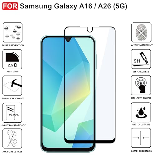 Image of CEDO Tempered Glass for Samsung Galaxy A16 / A26 / M36 / F36 | Screen Protector Full HD Quality Tempered Glass Anti-Scratch Edge to Edge Coverage with Easy Installation Kit (Black)
