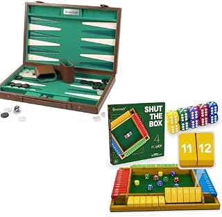 Backgammon Set with Faux Suede Case + Wooden 4-Player Shut the Box Board
