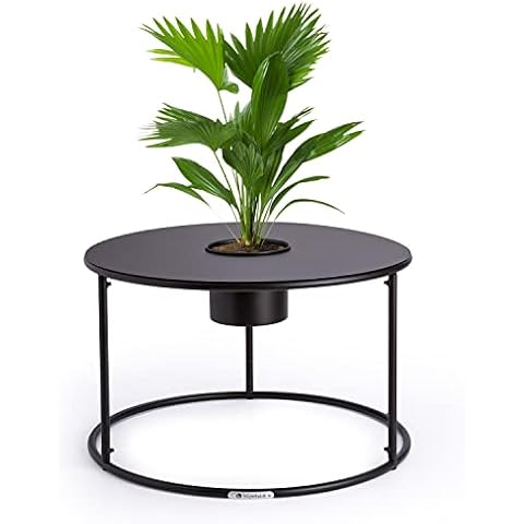 Blumfeldt Beistelltisch Schwarz mit Blumentopf, Kleiner Metall-Beistelltisch Rund Cover