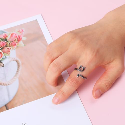 Image of YUXIANLB Adjustable Metal Crochet Rings with Cute Cat Ears 2PCS Yarn Guide Tension Rings for Faster Knitting Open Finger Hook for Beginners Knitting Accessories for Crafting Gift for Mothers Grandmas