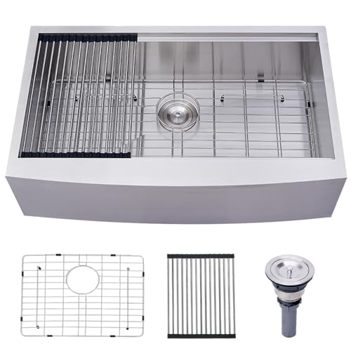 Image of 33 Inch Farmhouse Sink, 33x20x9 Stainless Steel Undermount Apron Front Farm Kitchen Sink Single Bowl 16 Gauge Workstation and with Accessories