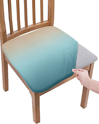 Brown Blue Green Ombre Seat Covers For Dining Room Chairs Set Of 6, Stretchy Chair Cushion Covers, Gradient Green Blue Brown Removable Washable Furniture Protector Slipcovers For Office, Party #TOP20