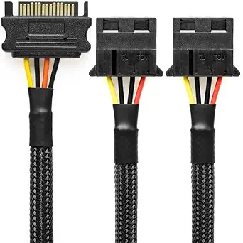 CRJ 12-inch SATA to Dual Molex Power Adapter Cable - Black Sleeved