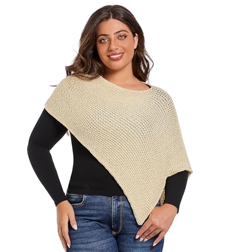 Women's Asymmetric Knit Sparkly Glitter Poncho Shawl Wrap Lightweight Pullover Sweater Cape for Casual Cozy Layering Scarf Ivory