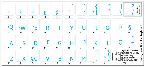 4Keyboard PORTUGUESE BRAZILIAN_TRANSP_BLUE Portuguese Brazilian Keyboard Stickers thumb #1