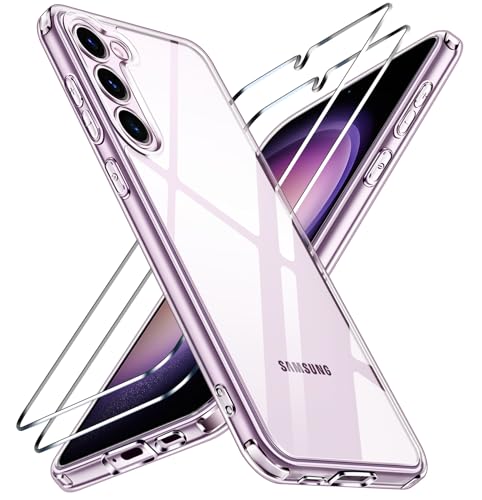 ivoler 3 in 1 Hülle für Samsung Galaxy S23 5G 1 Handyhülle mit 2 Stück Panzer Schutz Glas [Nie Vergilbung] [Militärischer Schutz] [Kameraschutz] Dünn Transparent Stoßfest Schutzhülle Kratzfest Case
