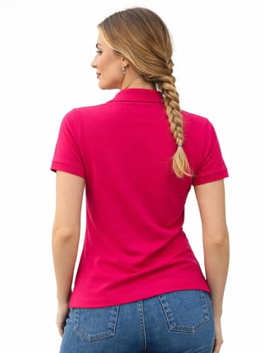 Image of Juneberry Women's Cotton Lycra Polo T- Shirt, Short Sleeve Casual Top, Soft, Lightweight, Stretchable & Stylish, Versatile Everyday Wear, Sizes S-2XL