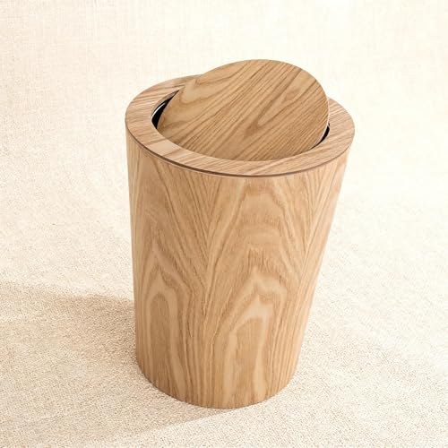 Caneca de basura de madera redonda con tapa