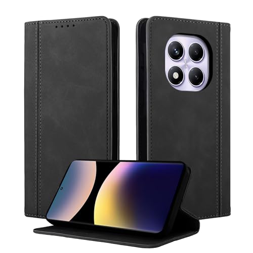 CASAFUNY - Funda para Xiaomi Redmi Note 14 Pro 4G Funda de piel sintética con tapa para Redmi Note 14 Pro 4G Funda de cartera Funda protectora para Xiaomi Redmi Note 14 Pro 4G, rosa roja