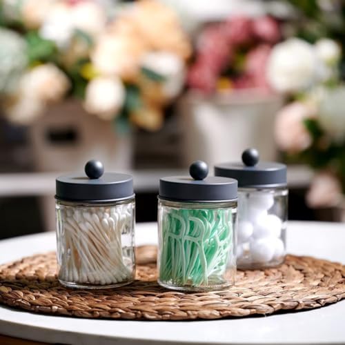 280ml/9.3oz Transparent Glass Vanity Canister Jar With Black Stainless Steel Lid Cotton Buds Dispenser Holder Bathroom Organizers Storage Container for Bath Salts Cotton Swabs Makeup Sponges - Image 3