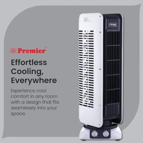 Image of PREMIER Tower Fan with Auto Swing | 25ft Air Throw | 180 Oscillation | 3-Speed Control | Low Power & Quiet Operation | Ideal for Home, Bedroom & Office | 1 Yr Warranty | White (TF4533)
