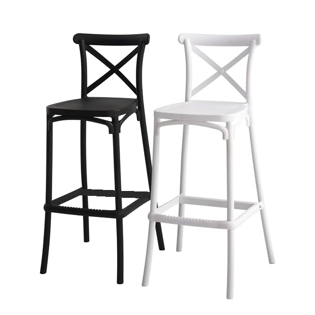 Sgabelli in polipropilene da interno ed esterno Impilabili Altezza seduta 75 cm (4, Nero)