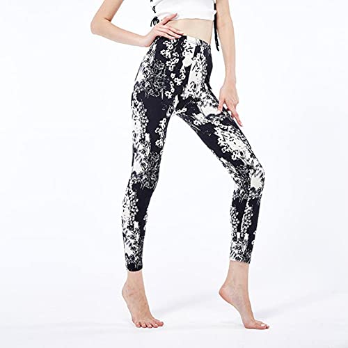 Leggings negros y blancos UKKO con estampado de graffiti floral en talla única para mujer