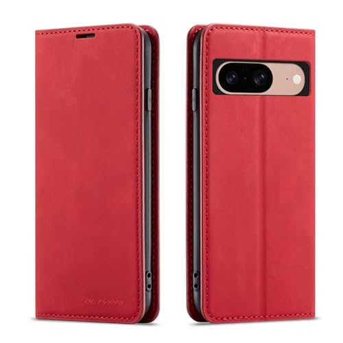 Étui Google Pixel 8a rouge portefeuille avec béquille et porte-cartes