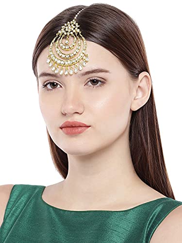 Aheli Faux Kundan Pearl Maang Tikka Bridal Indian Traditional Bollywood Jewelry Set Gift for Women3