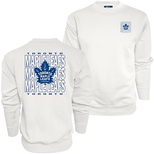 Blue 84 Toronto Maple Leafs NHL Officially Licensed Crewneck Sweatshirt Front/Back Curl White, Medium