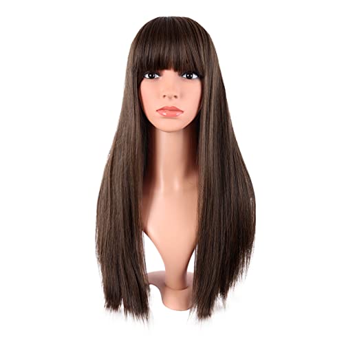 MapofBeauty 24 Inch/60 cm Long Straight Synthetic Hair Heat Resistant Party Cosplay Wig (Brown)
