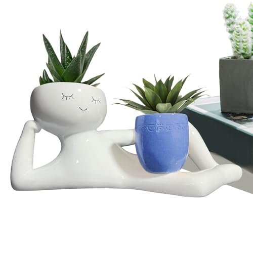 Pot de fleurs visage résine Lazy Guy cache-pot original plante intérieur