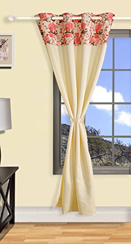 Image of Swayam 100% Blackout Polyester Long Door Curtain for Living Room & Bedroom | 9 Feet | Room Darkening Curtain with Eyelets | Pack of 1 | Solid Design - Cream & Pink
