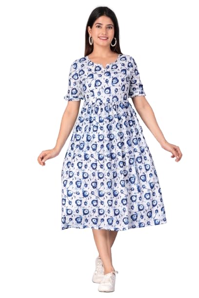 Women Cotton Fabric Calf Length Midi Dress-picture-44