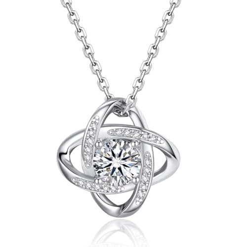MomentWish Love Knot Necklace, Mother's Day Gift for Women, 1 Carat Simulated Moissanite Necklaces for Women 925 Sterling Silver Pendant for Wife Birthday Anniversary Christmas Gifts Love Kn