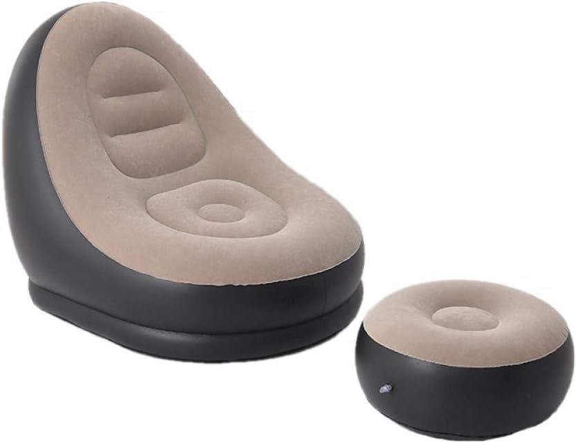 FLIPXEN Home & Garden Inflatable Deluxe Lounge Lounger Chair with Ottoman Foot Stool Seat Relax Couch - Brown 2