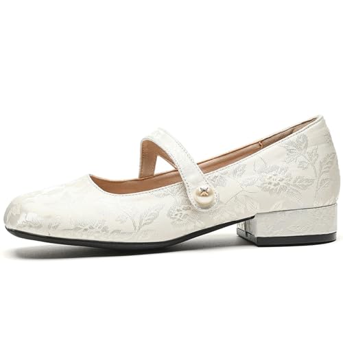 Women's Classic Elegant Square Toe Chunky Heel Mary Jane Shoes Fashionable and Comfortable Soft Sole Buckle Casual Low-Heeled Shoes