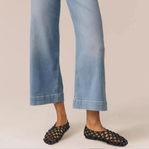 Image of ZJGZF Mesh Ballet Flats for Women Round Toe Woven Hollow Beach Ballerina Flats Summer Cute Casual Mary Jane Shoes
