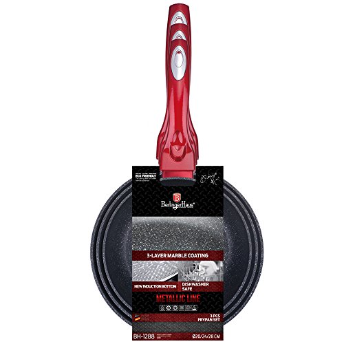 Imagen de Berlinger Haus Set Sartén 3 Uds. Burgundy Metallic Touch Line diseño y detalle