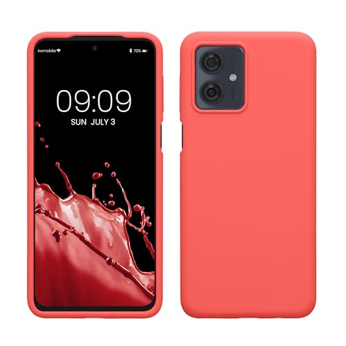 kwmobile Case for Motorola Moto G54 5G Case - Soft Cover - Shockproof Silicone - Wireless Charging Neon Coral
