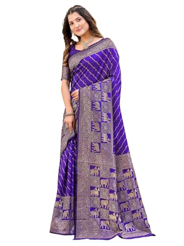 Image of Satrani Women's Silk Banarasi Weaving Saree with Unstitched Blouse Piece