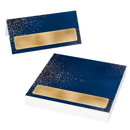 Lot de 50 marque-places vierges bleus et dorés pour table, anniversaires, fêtes, polyvalents