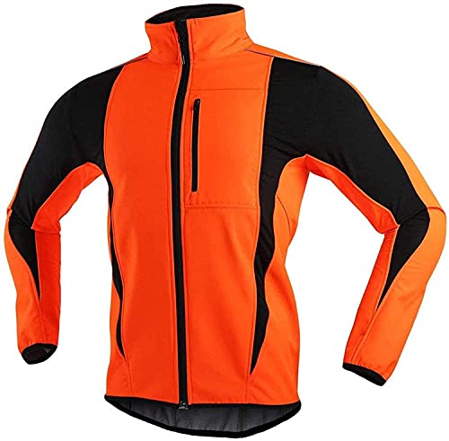 Veste De Cyclisme Homme Hiver Thermique Softshell Veste Coupe-Vent Imperméable Veste d'hiver Respirant Réfléchissant pour Automne Hiver Sports De Plein Air (Orange,L) Cover