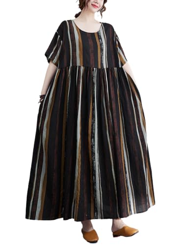 Image of Women's Boho Plus Size Dress Summer Casual Baggy Dress Striped