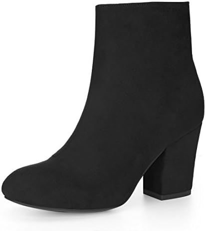 Allegra K Women Round Toe Side Zipper Block Heel Black Ankle Boots 8 M US